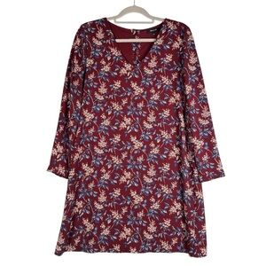 Madewell Button-Back Dress in Antique Flora Size S V-neck Burgundy Lined